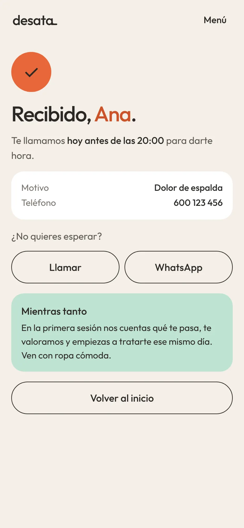 Confirmación de la solicitud de cita
