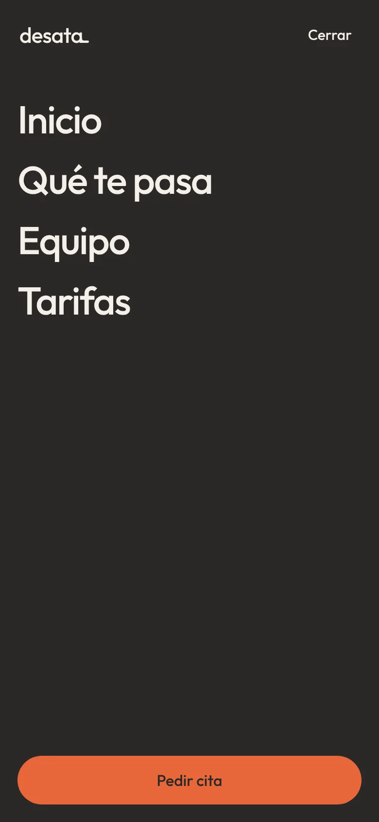 Menú abierto a pantalla completa