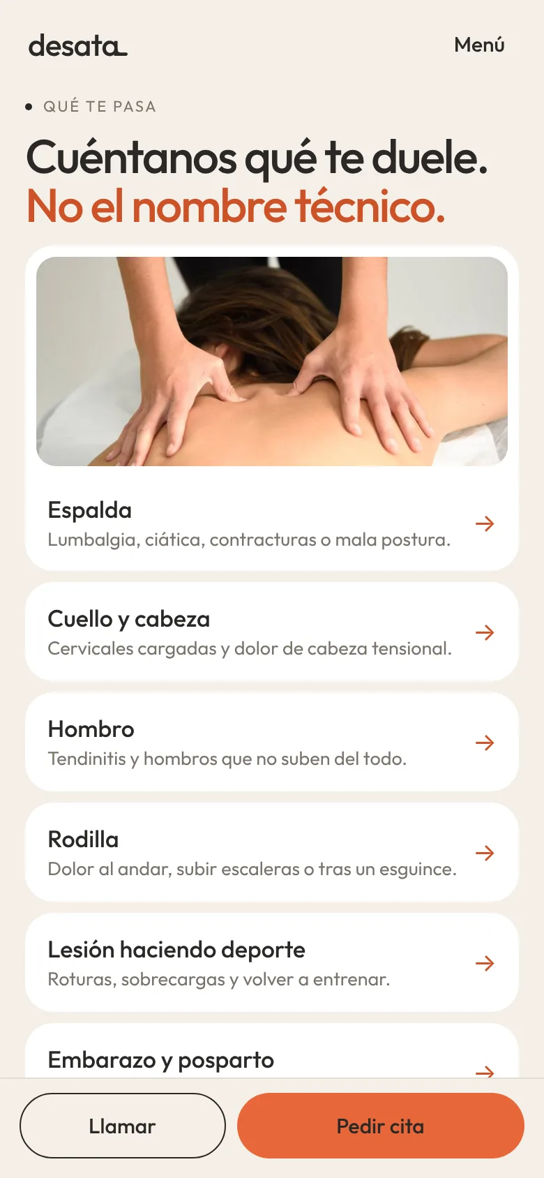 Página Qué te pasa con seis problemas