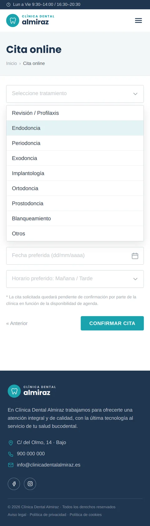 Pantalla «Paso 2» del recorrido de cita de la web ficticia, página completa