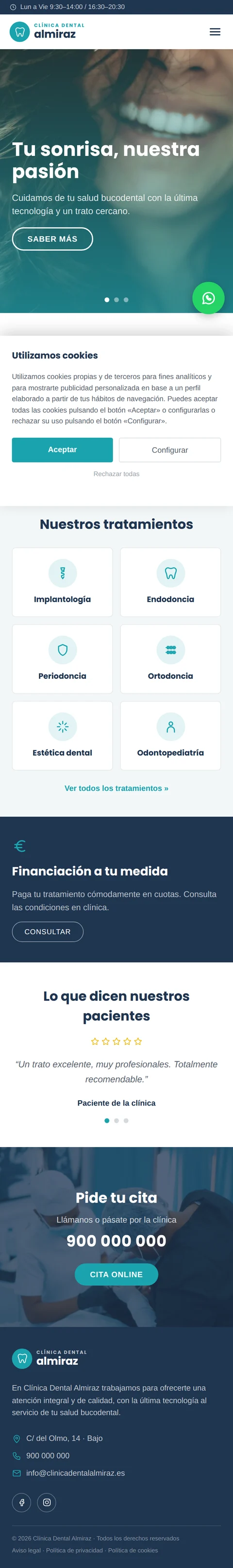 Pantalla «Portada» del recorrido de cita de la web ficticia, página completa